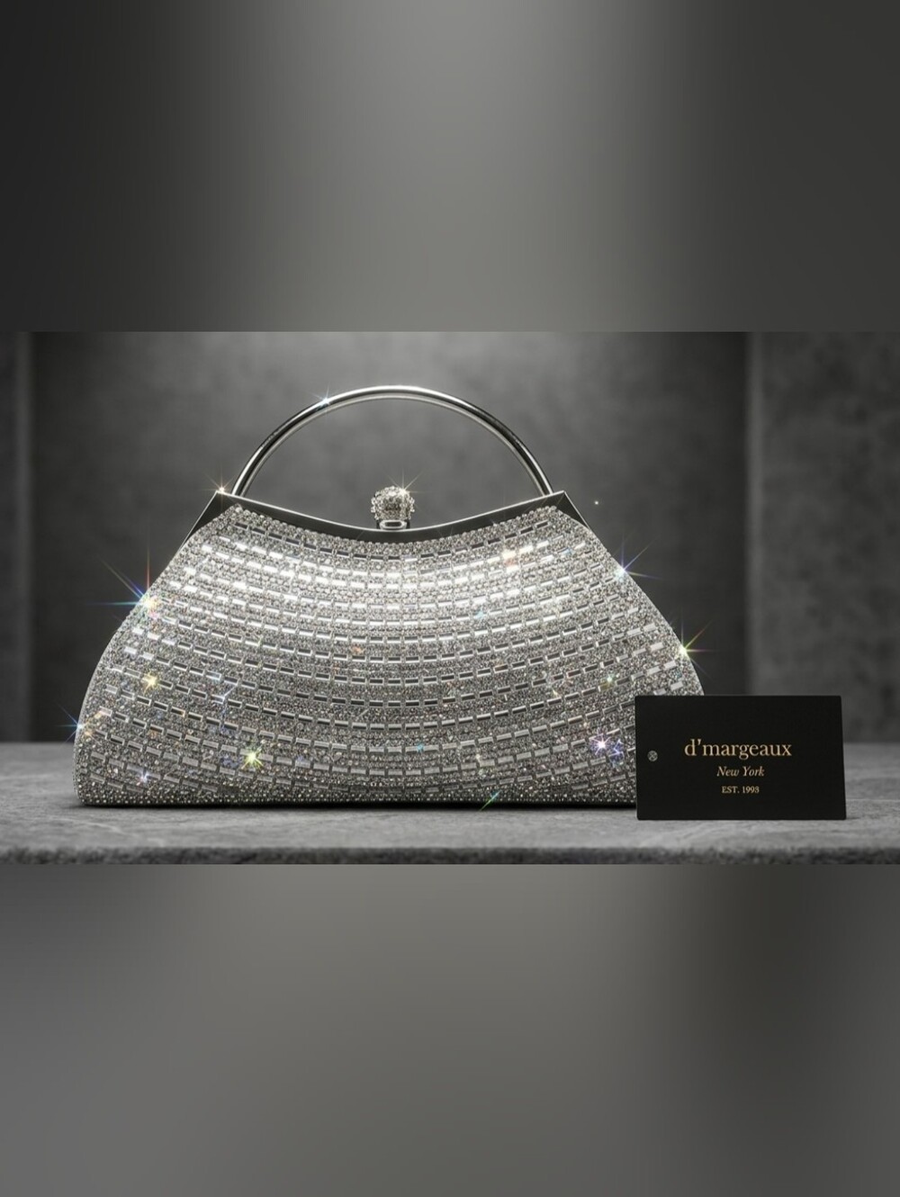 Rhinestone Evening Bag Crystal Clutch Silver NWT
